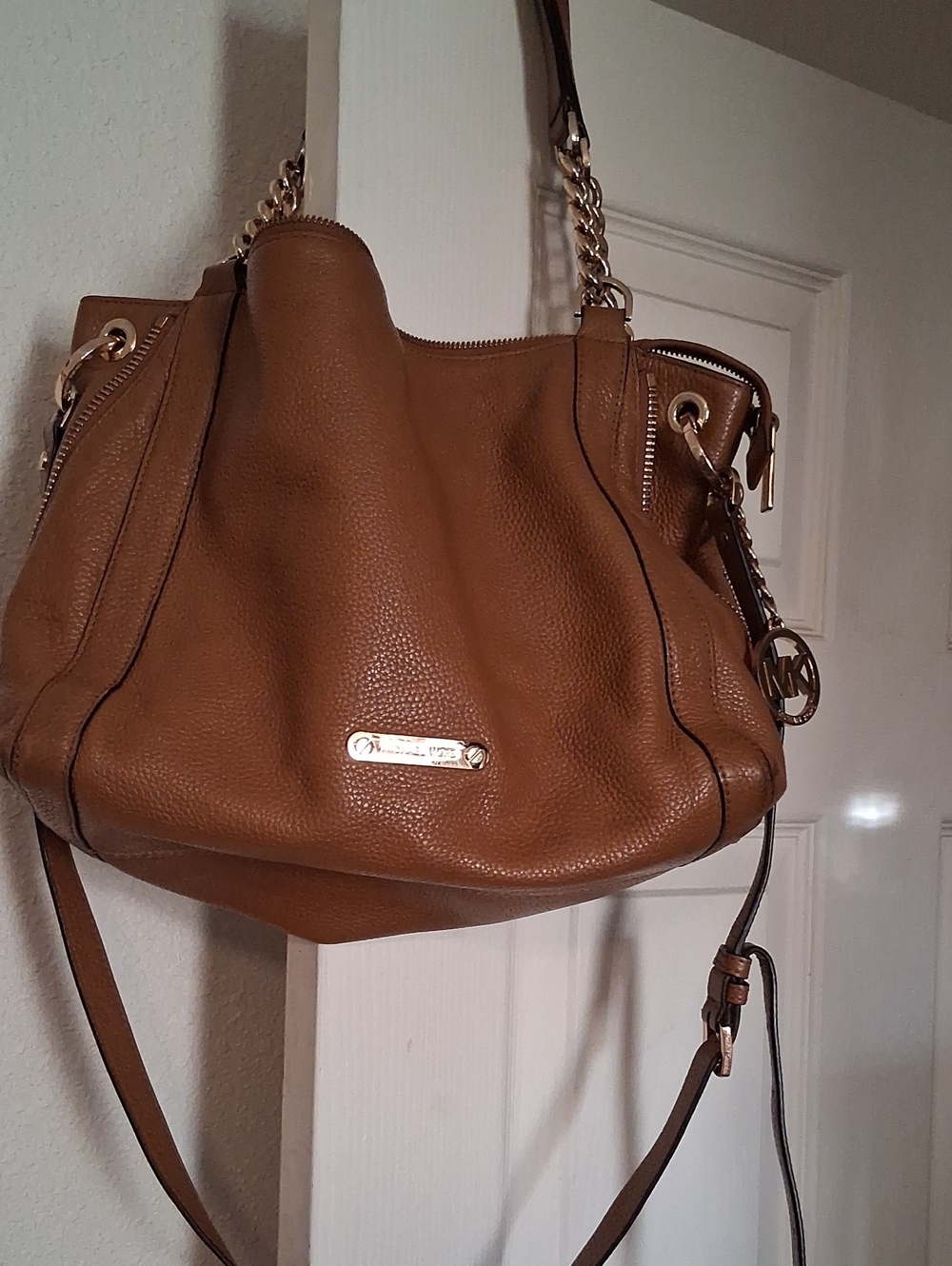 Michael Kors Cognac Pebbled Leather Shoulder Bag with Gold Hardware